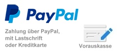 PayPal, Sofort Überweisung, Vorauskasse, Nachnahme (DPD)