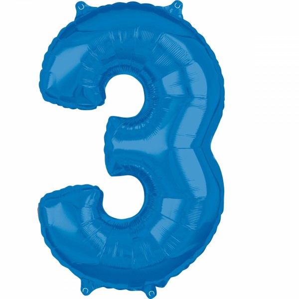 Zahl 3 Blau Folienballon (inkl. Heliumfüllung)