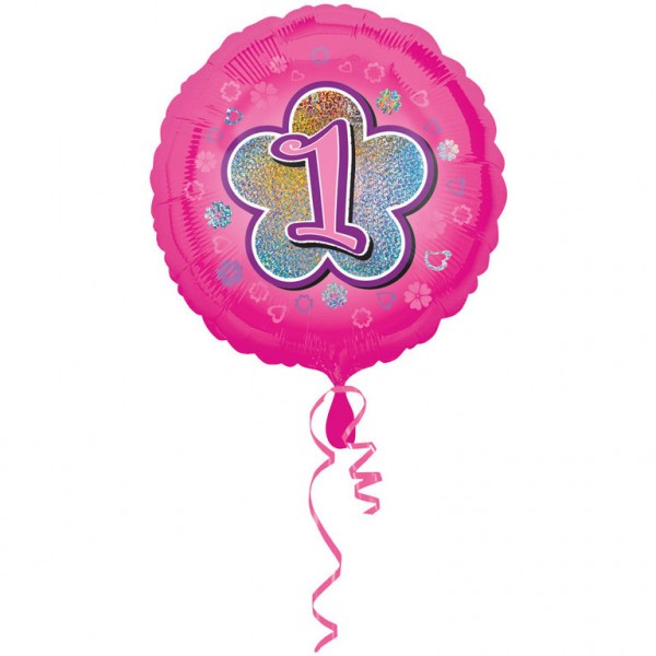 Zahl 1 - 6 Pink Blumen Folienballon (inkl. Heliumfüllung)