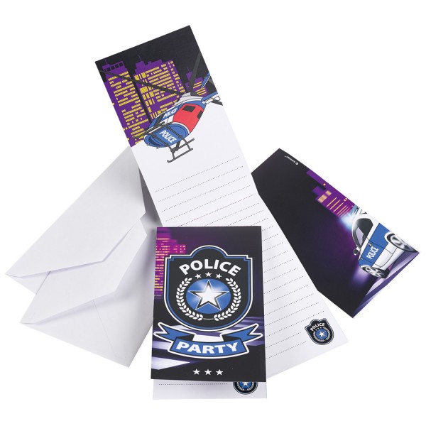 Einladungskarten &amp; Umschläge Polizei Papier (8 Stk.)