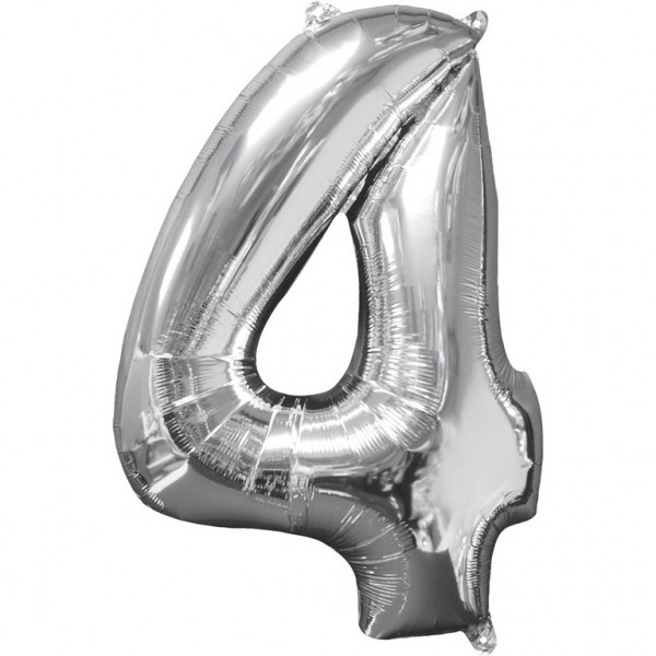 Zahl 4 Silber Folienballon (inkl. Heliumfüllung)