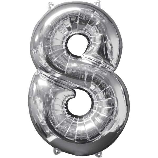 Zahl 8 Silber Folienballon (inkl. Heliumfüllung)