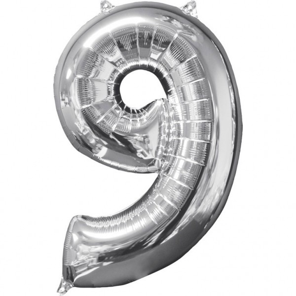 Zahl 9 Silber Folienballon (inkl. Heliumfüllung)